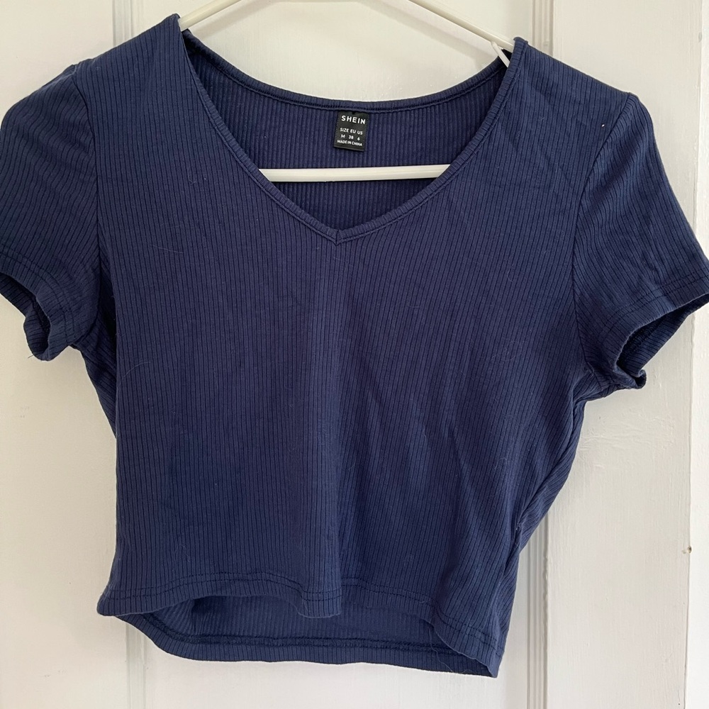SHEIN Dark Blue Ribbed Crop Top